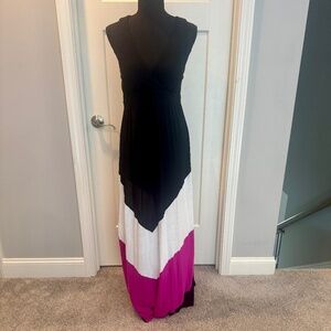 INC Maxi Dress, M, EUC, Black with white/purple chevron